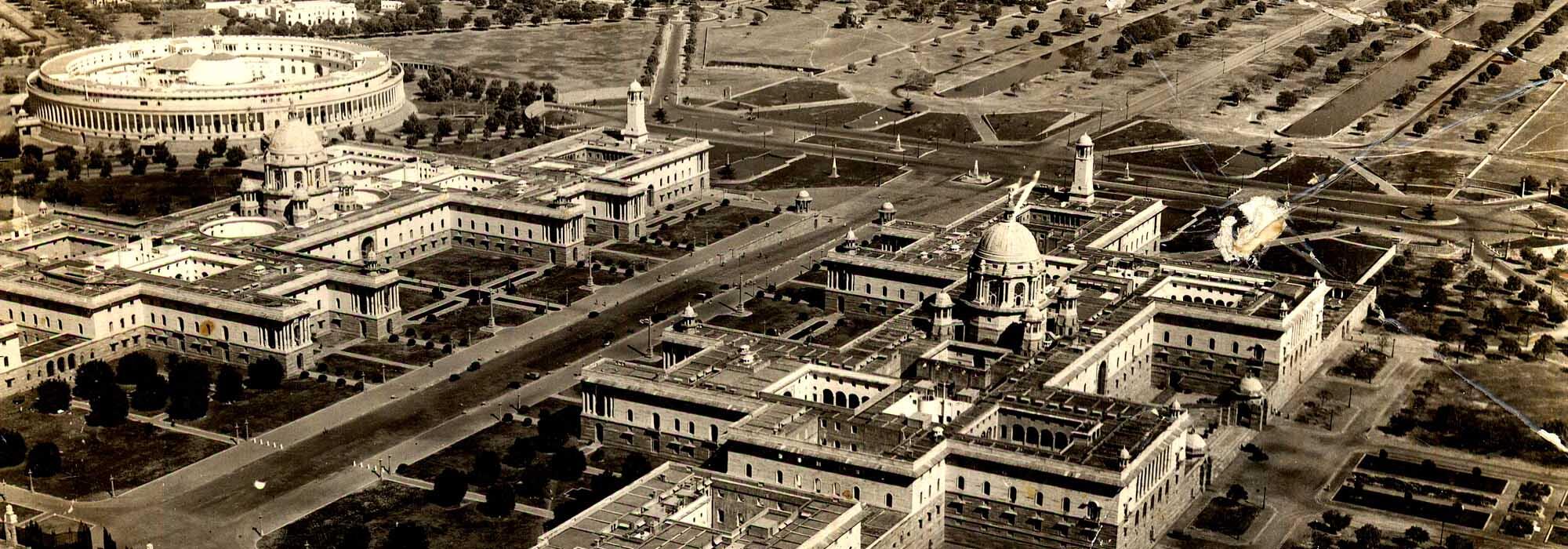 निर्माण के दौरान सचिवालय भवनों का दृश्य, नई दिल्ली