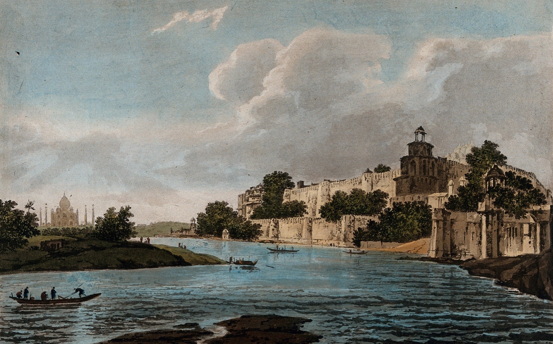 A painting of the Agra Fort by the river Yamuna, William Hodges, 1786 CE. Image Source: Wikimedia Commons