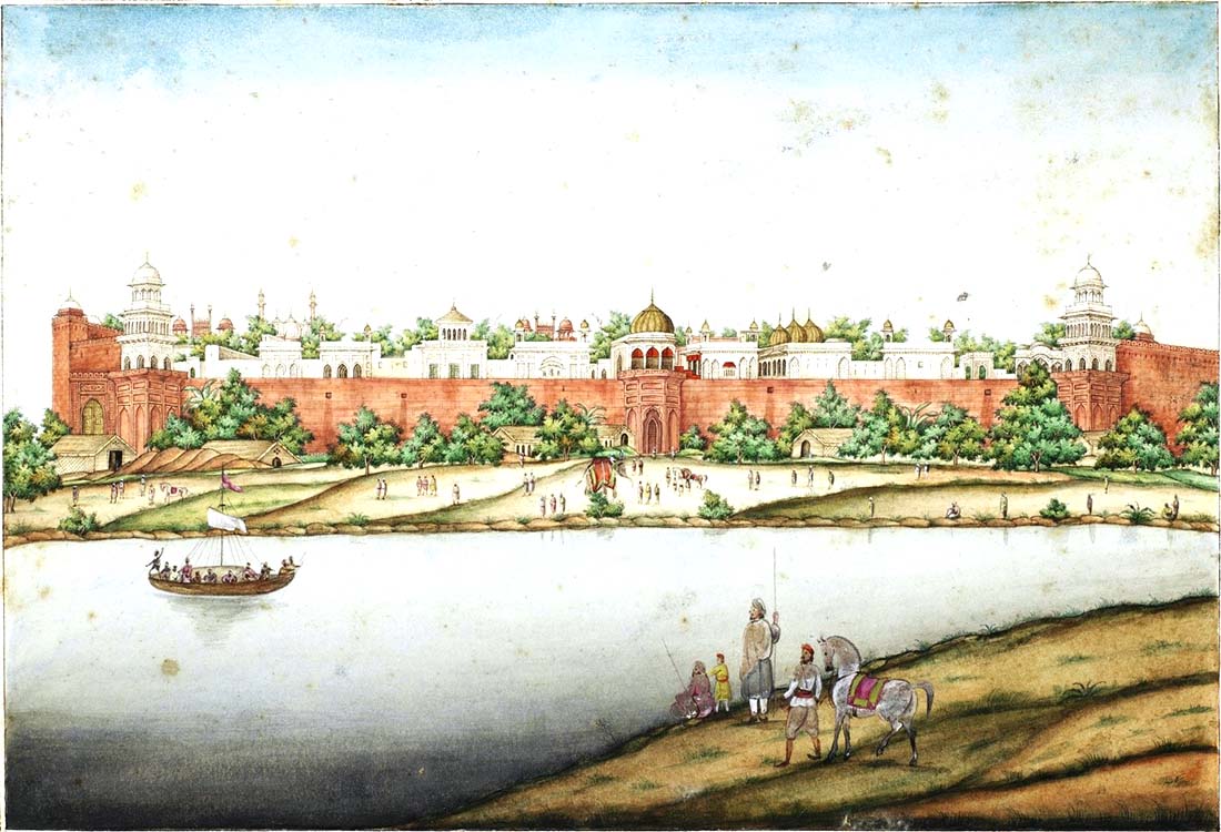 A painting of the Red Fort and the Yamuna river by Ghulam Ali. Image Source: Wikimedia Commons